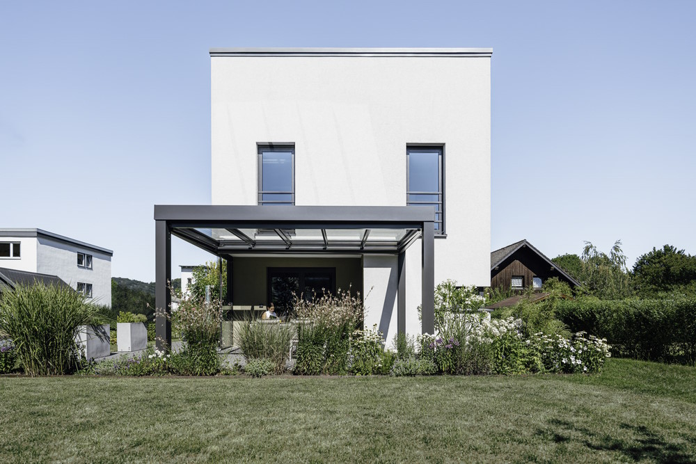 Terrassenüberdachung, Aluminium, Solarlux, Holz Glas Miller
